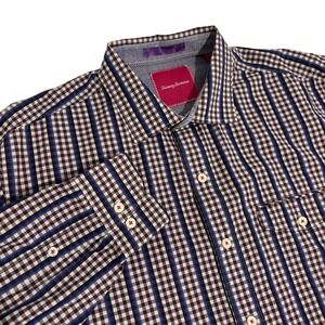 Tommy Bahama Button Down Gingham Check Shirt Mens XL Blue Burgundy Long Sleeve